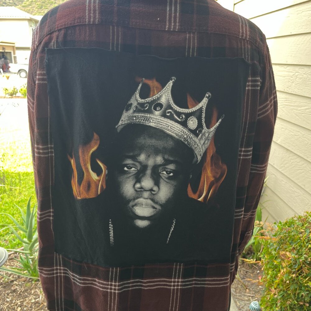 Notorious BIG B.I.G. Upcycled Flannel Shirt Unisex Size XXl  2XL